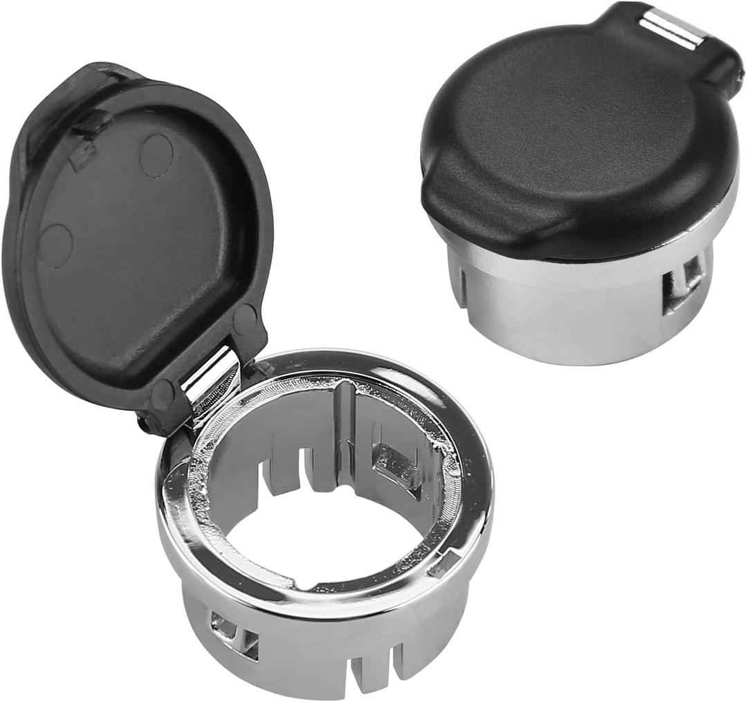 2Pcs Plug Cover Cap 12V Chrome Replacement Power Outlet Dash Retainer Cigarette Lighter Plug Retainer 20983936 25793816 for Chevrolet Avalanche Silverado Suburban GMC Sierra Yukon 2007-2015