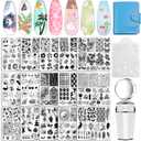 Biutee Nail Stamping Plates Set 15PCS Nail Art Stamper Scraper Nail Stamp Plates Kit with Storage Bag Gift Box Nail Stamp Template Kit Lace Flower Butterfly Star Holiday Design