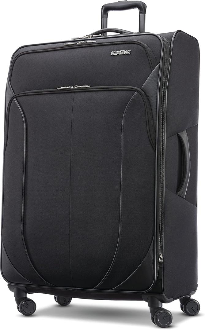 American Tourister 4 KIX 2.0 Expandable Softside Luggage with Spinner Wheels, 28 SPINNER, BLACK