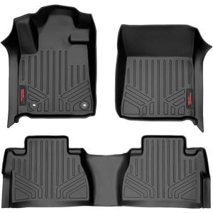 Rough Country All Weather Floor Mats for Toyota Tundra CrewMax (2014-2021) - Non-Slip Waterproof Flexible Floor Mat, Front & Rear Set