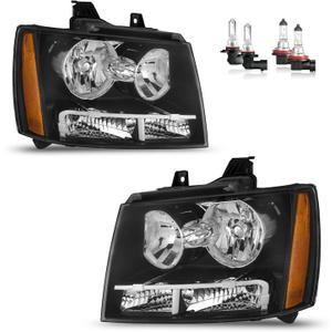 Headlights W/Bulbs for 2007-2014 Chevy Tahoe Suburban 1500, 2007-2013 Avalanche Suburban 2500 Headlamp Replacement Driver & Passenger Side