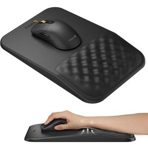 ProtoArc MP50 Ergonomic Mouse Pad with Wrist Rest, PU Leather Mousepad with Massage Design, Soft Memory Foam and Non-Slip PU Base for Pain Relief, Desk, Home, Office, 12x8 Inches, Black