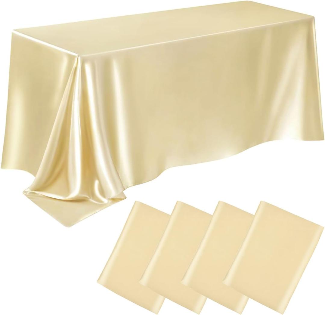 4 Packs Satin Rectangle Tablecloth 58 x 102 Inch, Stain and Wrinkle Resistant Washable Table Cover Smooth Fabric Bright Silk Tablecloth for Dining Table, Wedding Banquet Party Events (Champagne)