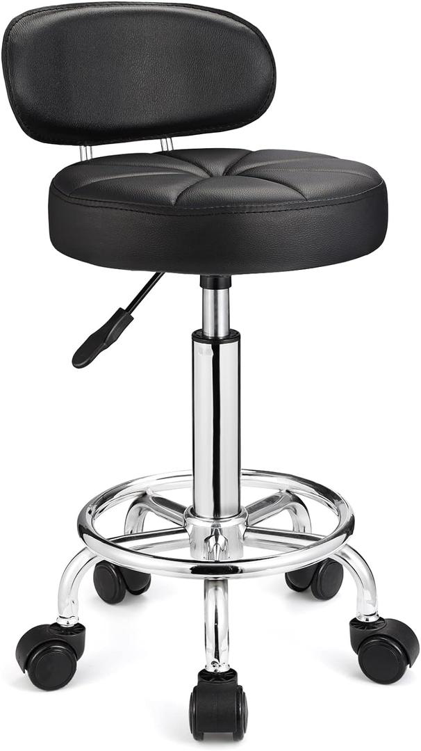 Swivel Stools with Wheels Height Adjustable Rolling Spa Stool Backrest Black