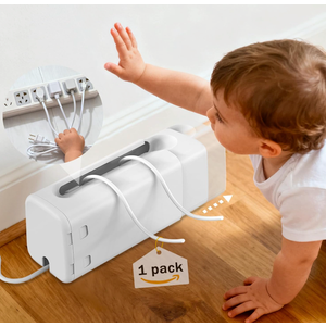 Power Strip Cover Box - Effectively Baby Proofs Power Strip with Patented Dual Lock. Convenient Side Openings for Cords & Cables. Protects Small Hands & Fingers