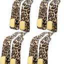 Silkfly 4 Pcs Leopard Print Car Seat Back Hooks, Brown Cheetah Car Headrest Hooks Metal & Leather Multi-Function Storage Double Hanger for Purse Handbags Phone Organizer Accessories Gift