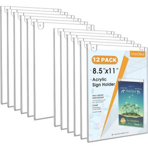 MaxGear Wall Mount Sign Holder 8.5 x 11 Inch, Clear Plastic Picture Frames Door Sign Holder Portrait Style with Adhesive Tapes and Screws for Office, Home, Store, Restaurant, Vertical, 12 Pack