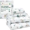 RUVANTI 100% Organic Cotton Sheets Queen Size, Percale Weave, GOTS Certified, 4-Piece Set, Deep Pocket 15", Crisp & Breathable, Soft Durable Bedding, Sbanas Algodn Orgnico Halcyon