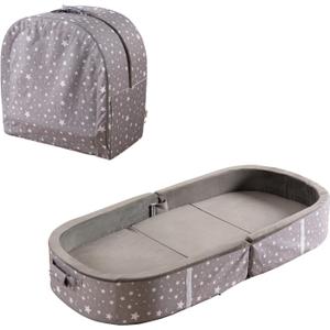 BYBYME Portable Toddler Travel Bed - Waterproof Foldable Floor Crib with Washable Fitted Sheet - Ideal Folding Toddler Cots for Sleeping and Sleepovers (Dark Grey)