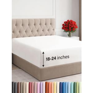 Extra Deep King Fitted Sheet - Hotel Luxury Single Fitted Sheet Only - Easily Fits 18 inch to 24 inch Mattress - Ultra Soft, Wrinkle Free with Extra Deep Pockets - Breathable & Comfy - Antique White