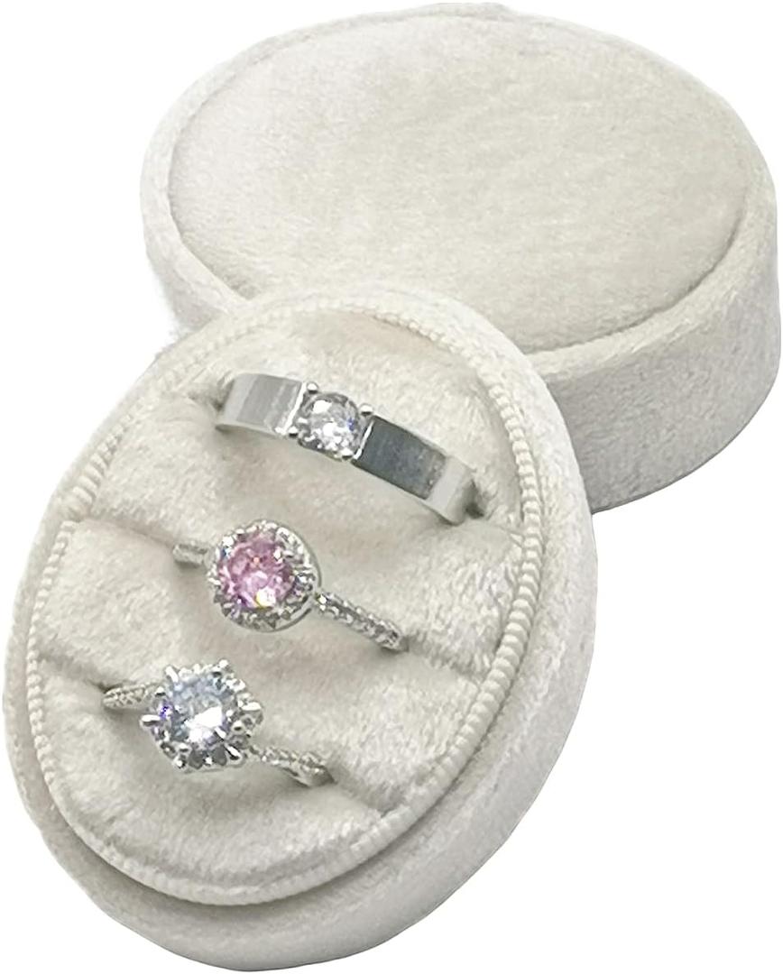 Velvet Wedding Ring Box - Octagon 3 Slots Engagement Ring Boxes with Hinged Lid for Proposal Engagement Wedding, Proposal Ring Box-PRB009-Beige-3 Slots