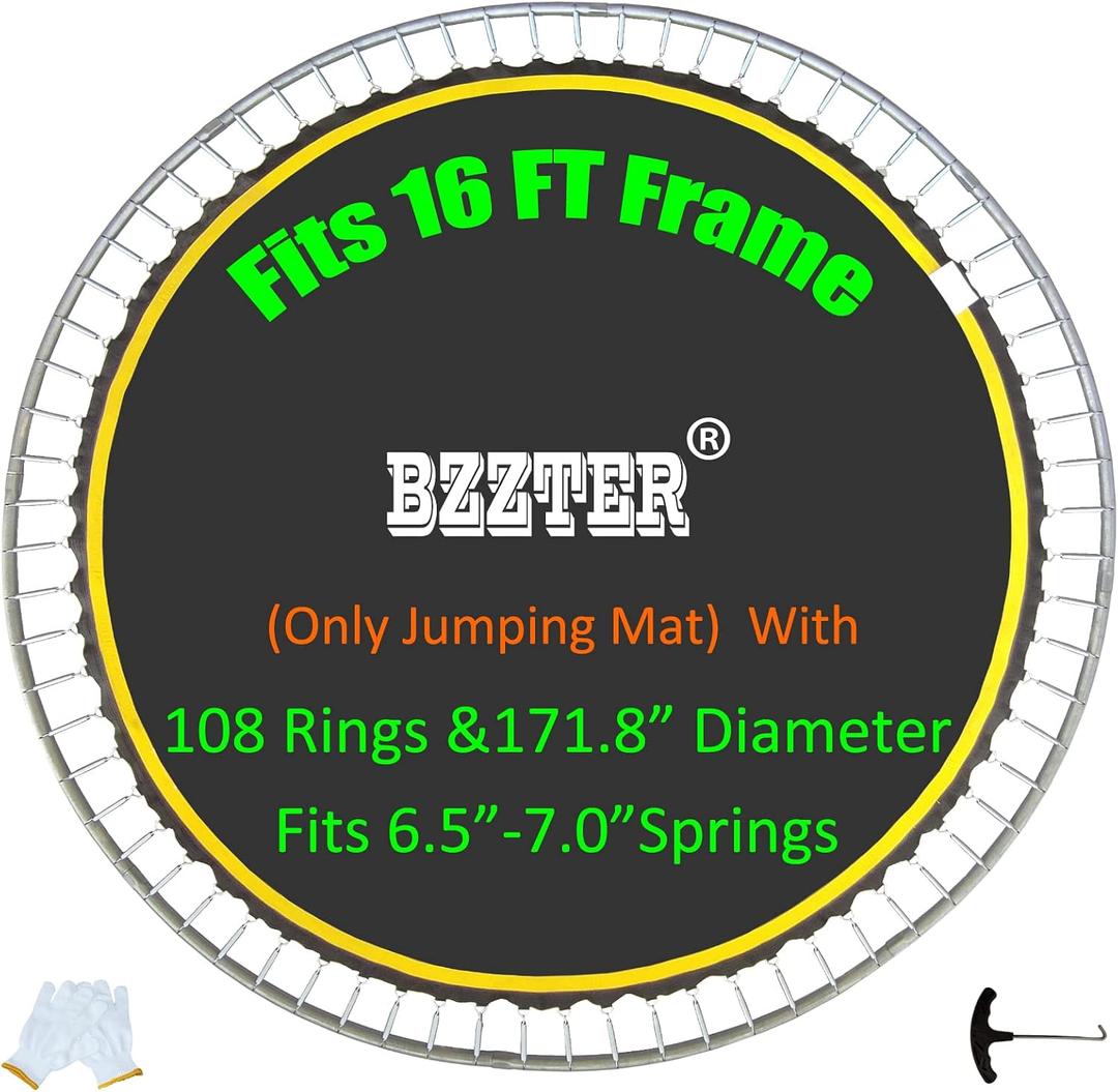 Replacement Trampoline Mat Fits 16 Foot Frame 171.9/14.31ft Diameter with 108Rings,Fits 6.5-7.0" Spring,w/Pull Hook and Gloves