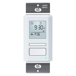 Toolhome 7 Day Programmable In-Wall Timer Switch Automatically Turns Lights and Fans On/ Off at Sunrise/ Sunset, Neutral Wire Required