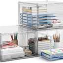 3 Packs Plastic Stackable Storage Drawers, Clear Desktop Drawer Organizers, 3 Drawer Storage Organizer, Make up Organizer with Drawers, Arcylic Drawers Organizer for Office Supplies, School, Home