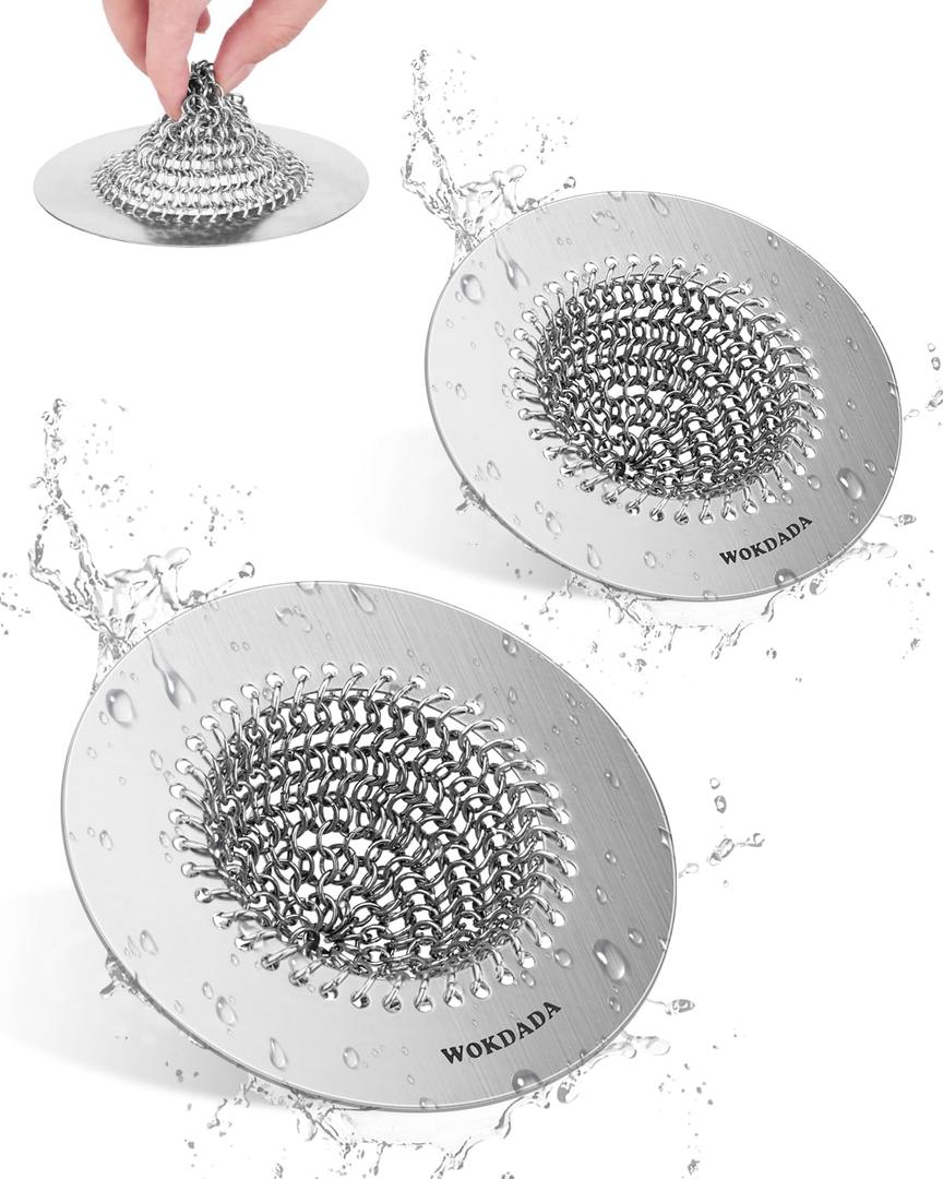 2 PCS Kitchen Sink Drain Strainer, Flippable Mesh Sink Strainer, 304 Stainless Steel Sink Screen, Easy Clean Large Basket Strainer, Anti-Clog Garbage Disposal Cover Fit for Standard Sink Drain (Bright Silver)