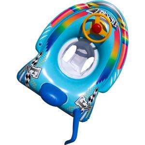 Cute Child Kids Inflatable Pool Float PVC Summer Swim Float Air Bed Lake Boat Swimming Floats with 2 Handles Surfing Raft Bodyboard Floating Mattress Seat Swim Ring for Girls Boys 1-5 Years (Blue FAST, Motorboat Style)