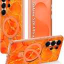 2 x Magnetic for Galaxy S26 Ultra Case with Invisible Ring Stand[Compatible with MagSafe] Full Body Slim Women Girl Shockproof Marble Pattern Design Case for Samsung Galaxy S26 Ultra,Orange/Gold