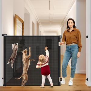 48 Inch Extra Tall Dog Gate Retractable Baby Gates Extra Wide Retractable Dog Gate Indoor 85" Wide Mesh Baby Gates for Doorways Scratch-Resistant 4ft Tall Prevent Kids/Pets from Jumping Over, Black