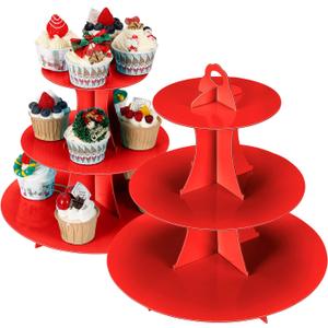 2Pcs 3-Tier Cupcake Stand, Cake Stand holder, Tiered DIY Cupcake Stand Tower for Dessert Table Displays, Birthday Theme Party Favors Decoration, Floral Tea Party, 12" W x 12.8" H, Red 2Pcs 3-Tier Cupcake Stand, Cake Stand holder, Tiered DIY Cupcake Stand Tower for Dessert Table Displays, Birthday Theme Party Favors Decoration, Floral Tea Party, 12" W x 12.8" H, Red
