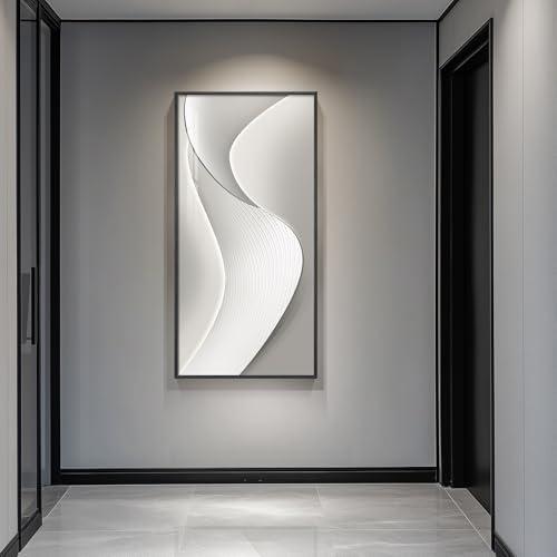 Large Framed Modern Abstract Vertical Wall Art for Living Room, Bright Style Luxury Art Prints Paintings Artwork for Walls, Silver Gray Minimalist Pictures for Hallway Entryway Foyer Stair Office Wall Decor 30x60 In