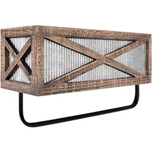 Autumn Alley Farmhouse Rustic Towel Rack Shelf Holder - Wood Towel Rack Basket Storage - Farmhouse Towel Holder for Rustic Bathroom and Farmhouse Kitchen Dcor - Wall Mounted, Galvanized, Rustic Brown