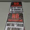 2 x Halloween Decorations Metal Tin Sign for Outdoor Yard, Garage Wall, Rustic Vintage No Trespassing We're Tired of Hiding The Bodies, 7.8x11.8in