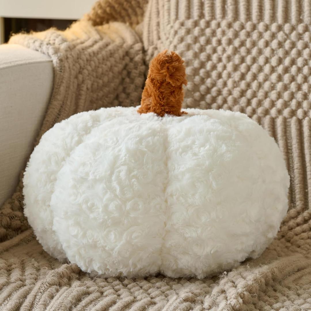 Pumpkin Pillow, Fall Decorative Pillows for Couch, Pumpkin Plush Throw Pillows for Bed (White, 11 Inches)