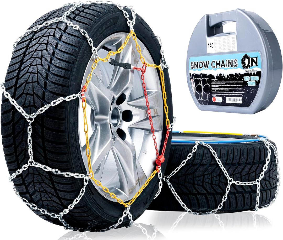2 PCS Snow Chains for Car, SUV, Pickup and Truck, Compatible with Tire Width 205 215 225 235 245 255 265 275 285 MM (KN130)