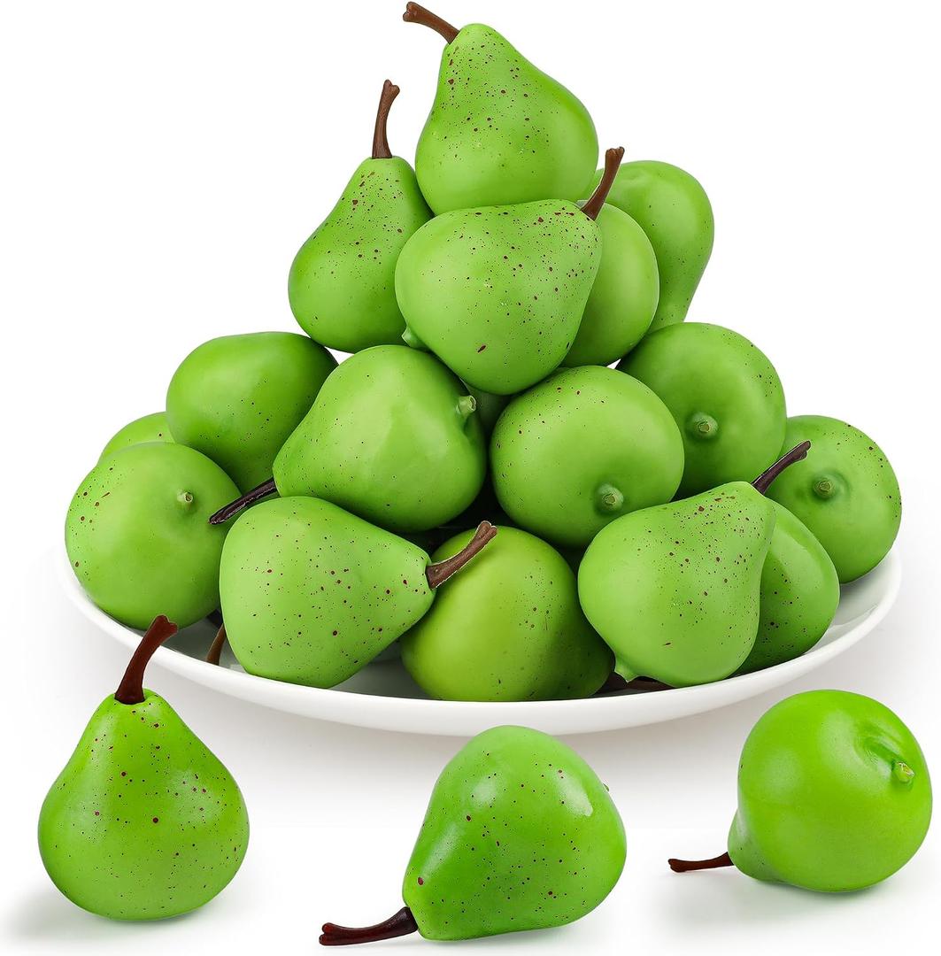 27 Pcs Small Fake Pears,Mini 1.8 Inch Artificial Pear for Decoration, Realistic Plastic Fake Fruits for Home Kitchen Party Decor