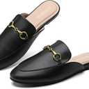 Minorsu Women's Black Animal Print Buckle Mules - Memory Foam Insole - Low Heel - Casual Mule Shoes (10)