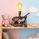 Cool Table Lamp - Vintage Steampunk Decor, A Very Relevant Gift for Music Fanatics & Guitar Aficionados (4-Silver-gray/With Red Electric Guitar +Lamp)