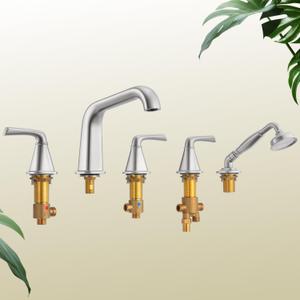 Roman Tub Faucet with Sprayer, Qinkell Tub Faucet Set with Valve, 5 Hole Deck Mount Tub Faucets, 2 Handle High Flow Tub Filler with Hand Shower and Supply Lines Brushed Nickel
