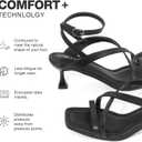 ZURIN Women's Low Kitten Heels Sandals Dressy Strappy Heeled Sandals Open Square Toe Ankle Strap Summer Dress Party Shoes 2.4 Inch (6.5, Black)