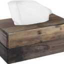 MyGift Tissue Box Cover Rectangular Rustic Torched Wood Kleenex Box Holder with Slide-Out Panel, Distressed Farmhouse Decor for Bathroom, Office, and Living Room