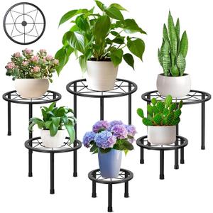 6 Pack Metal Plant Stands, Heavy Duty Plant Stand for Indoor Outdoor, Anti-Rust Iron Flower Pot Stands Outdoor Plant Holder, Potted Plant Shelf for Living Room Balcony Garden Patio, Black