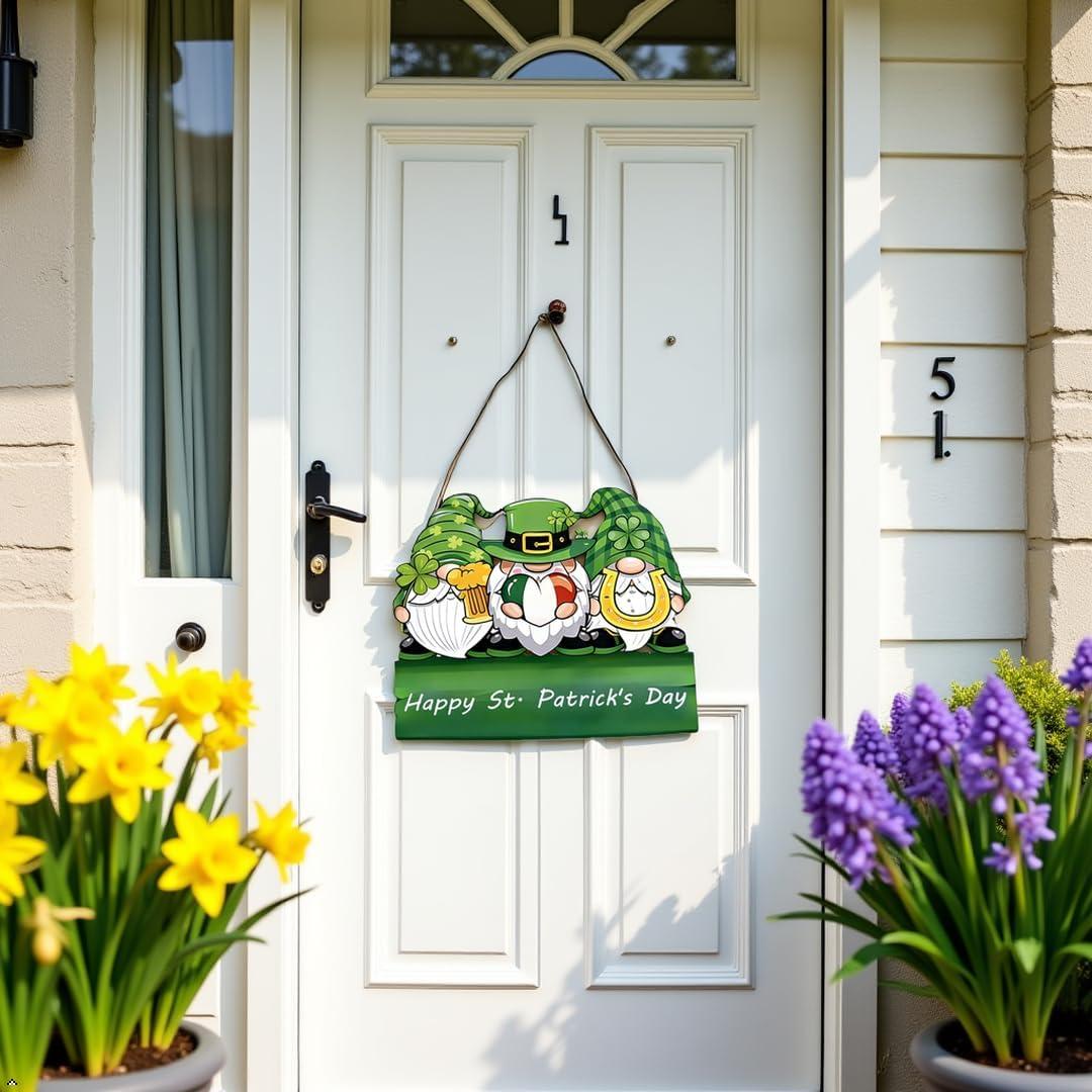 2 x Spring Wreaths for Front Door Wooden Gnome Welcome Hanging Decorations Wall Sign for Home Outdoor Indoor
