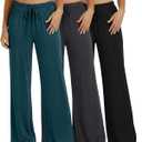 Real Essentials 3 Pack: Women's Soft Palazzo Pants - Wide Leg Yoga Casual Loungewear Pajama Pj Bottoms (XX-Large)