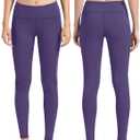 ALONG FIT Women's Mesh Yoga Leggings with Side Pockets Tummy Control Workout Running Capris High Waist Yoga Pants (Blue, XS)