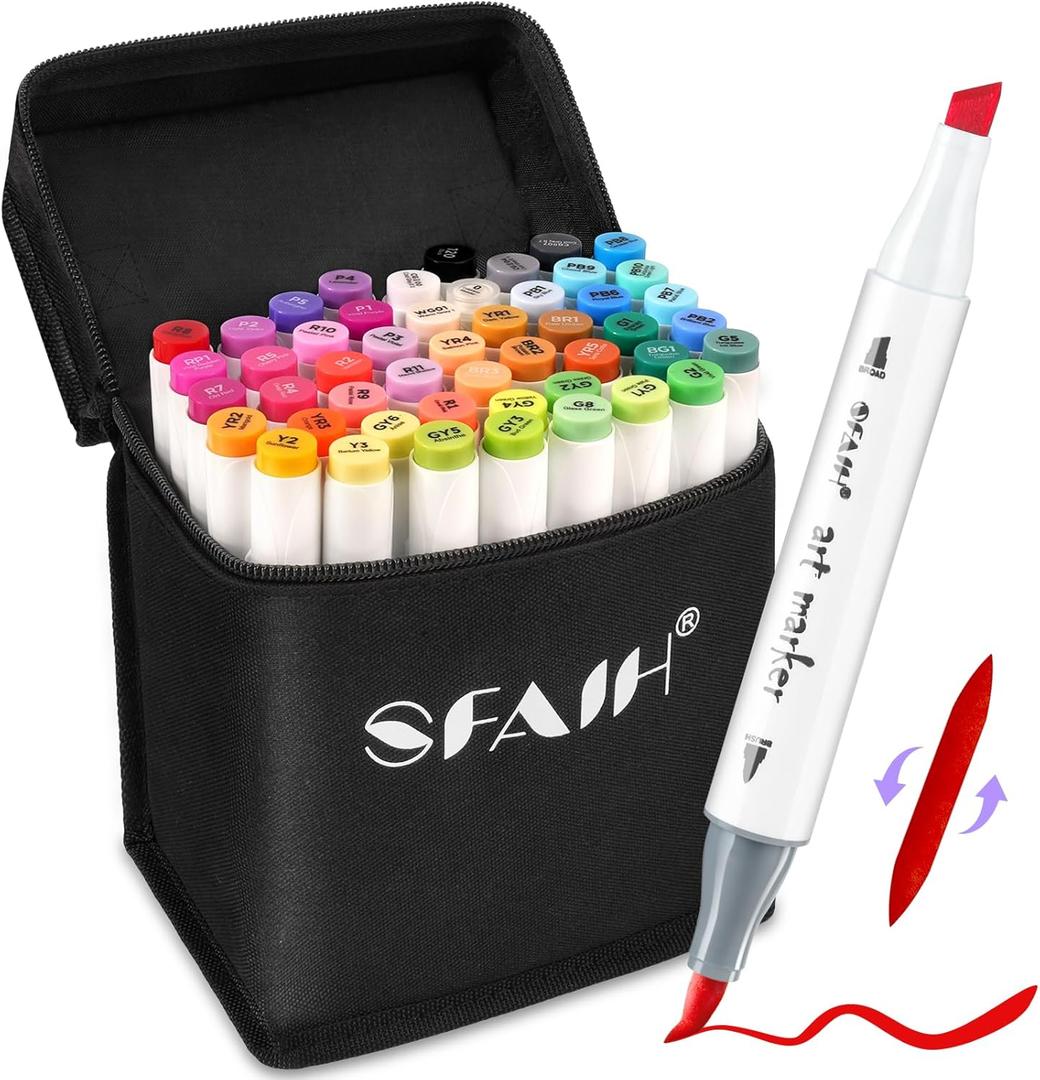 SFAIH 49 Colors Alcohol Markers for Adult Coloring BooksDual Tip (Brush & Chisel), Art Markers for Artist Drawing Illustration Sketching, Relaxing Coloring Supplies for Stress Relief, Me-Time Gift