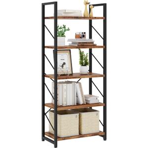 Bookshelf, 5 Tier Bookshelves, Home Office Bookcase Shelf Storage Organizer, Free Standing Storage Shelving Unit for Bedroom, Living Room and Home Office,Rustic Brown
