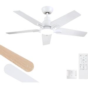 42 Inch Ceiling Fans with Lights and Remote, White Ceiling Fan, 5 Blade Modern Ceiling Fan for Bedroom, Living Room, Dining Room, Patio, Dimmable 6 Speeds DC Quiet