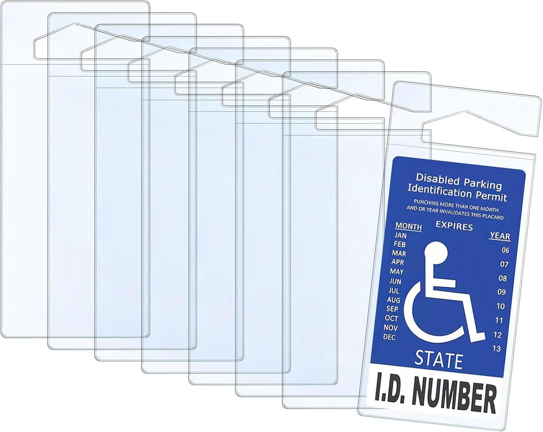 4 Pack Handicap Placard Holder for Auto, Clear PVC Parking Permit Hang Tag Sleeve 10.2" x 4.5", Rear View Mirror Accessories, Parking Passes Hanging for Car