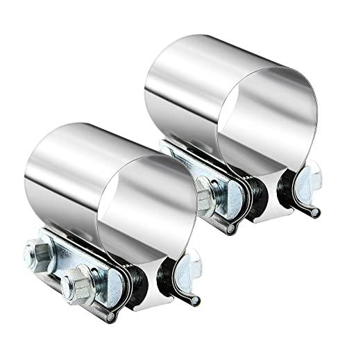2.25" 2.25 Inch Exhaust Clamp Butt Joint Band Clamp Sleeve Coupler Stainless Steel for Exhaust Pipes, Mufflers and Catalytic Converters (2 PCS)