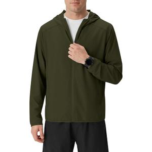 Men's UPF 50+ Sun Protection Lightweight Outdoor Hoodie Full Zip Long Sleeve Fishing Hiking Performance Shirt (Green, XXL)