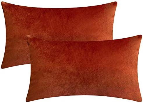 Rythome Set of 2 Comfortable Rectangular Velvet Throw Pillow Cases, Decorative Lumbar Cushion Covers for Sofa Couch and Bed - 12"x20", Rust