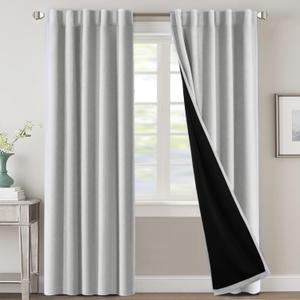 H.VERSAILTEX 100% Blackout Curtains for Bedroom with Black Liner Full Room Darkening Curtains Thermal Insulated Back Tab/Rod Pocket Drapes for Living Room, 2 Panels, 42 x 84 Inch, Greyish White
