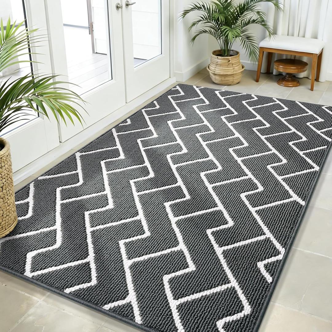 OLANLY Front Door Mat, Non-Slip Rubber Backing, Dirt Resistant and Absorbent, Washable, Easy to Clean Low-Profile Indoor Doormat for Back Door, Entryway, Inside Entrance, 59x35, Charcoal