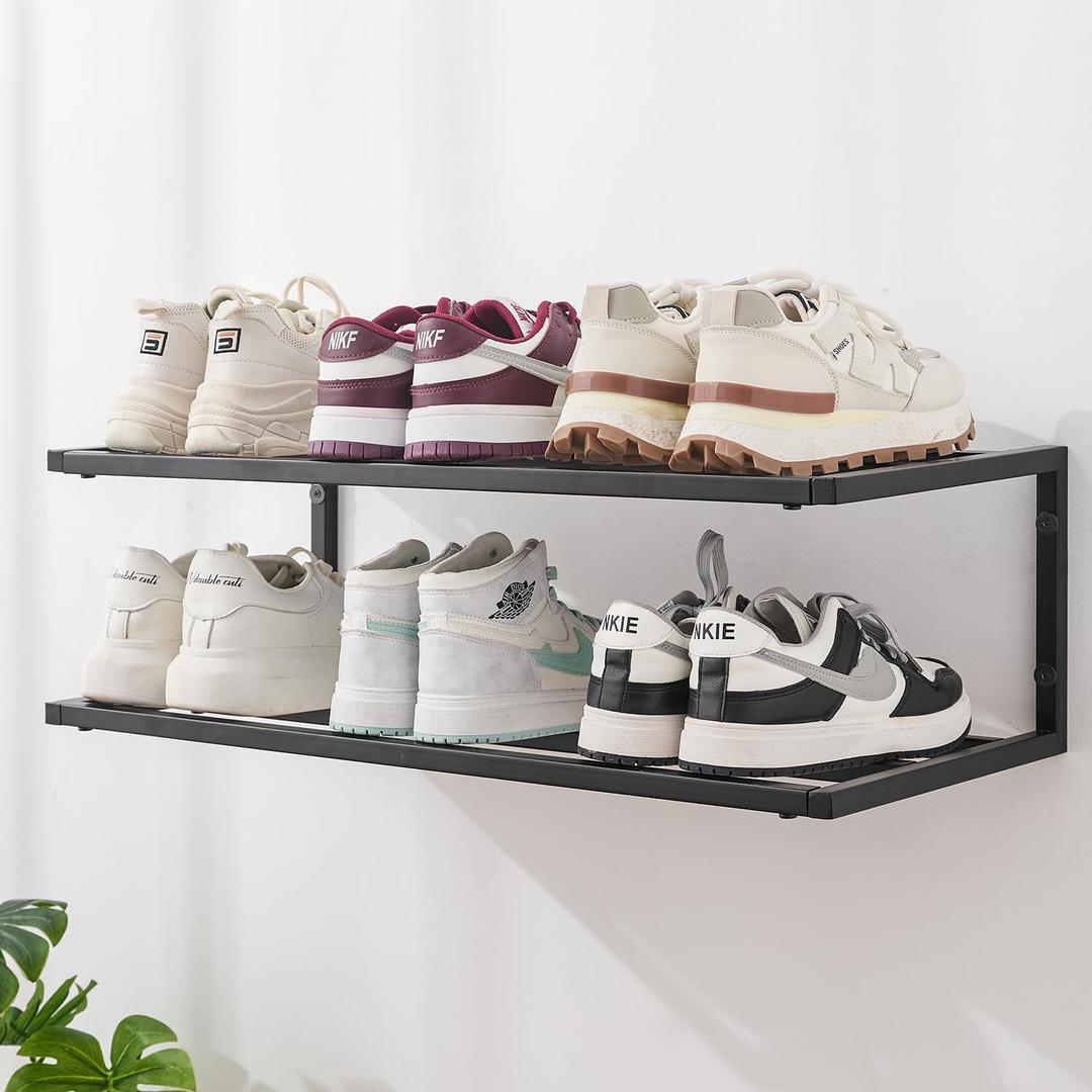 Floating Shoe Rack - Modern 2-Tier Shoe Hanger Ideal for Entryway, Hallway, and Bedroom - Floating Shoe Display, Fits Various Shoe Sizes
