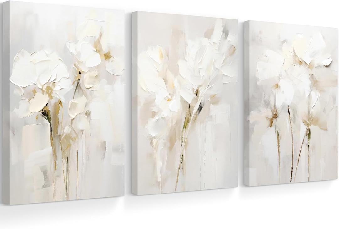 Neutral Wall Art Abstract Floral Canvas Pictures Beige Flower Wall Decor Modern Painting Minimalist Poster Abstract Botanical Prints White Artwork for Bedroom Living Room 16x24x3 Inch Ready to Hang, 16"x24" Wrapped Canvas