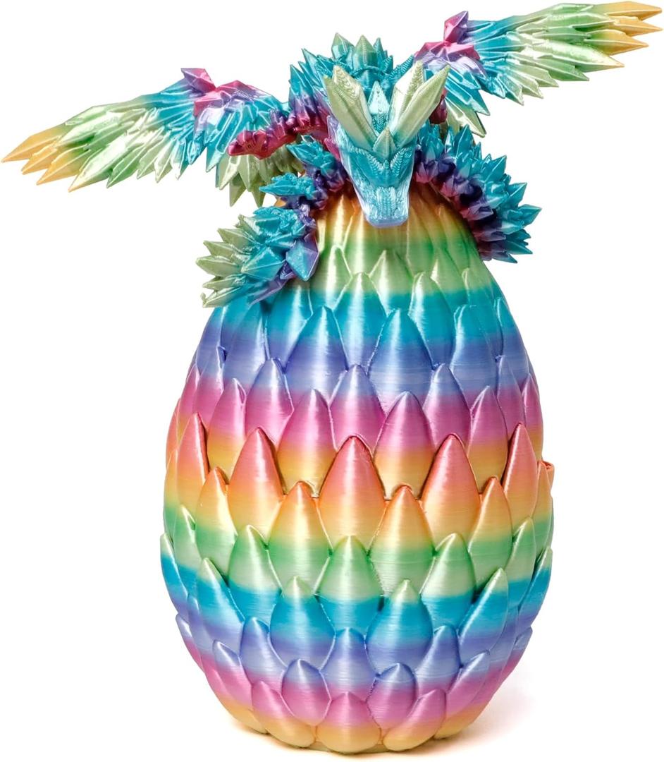 3D Printed Dragon Eggs - 9 Flying Dragon Inside, Large Vibrant Collectible, Fantasy 3D Animals Toys for Kids and Adults, Cool Desk Decor for Christmas, Birthday, Easter Stuffers, Graduation (Rainbow)